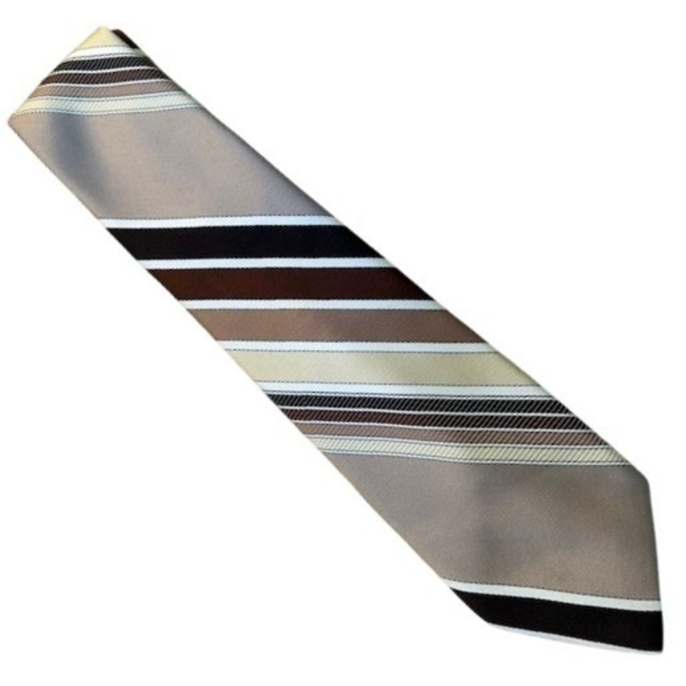 Vintage JCPenney Contemporary Mens Striped Tie Taupe Brown Cream Wide 70s Retro